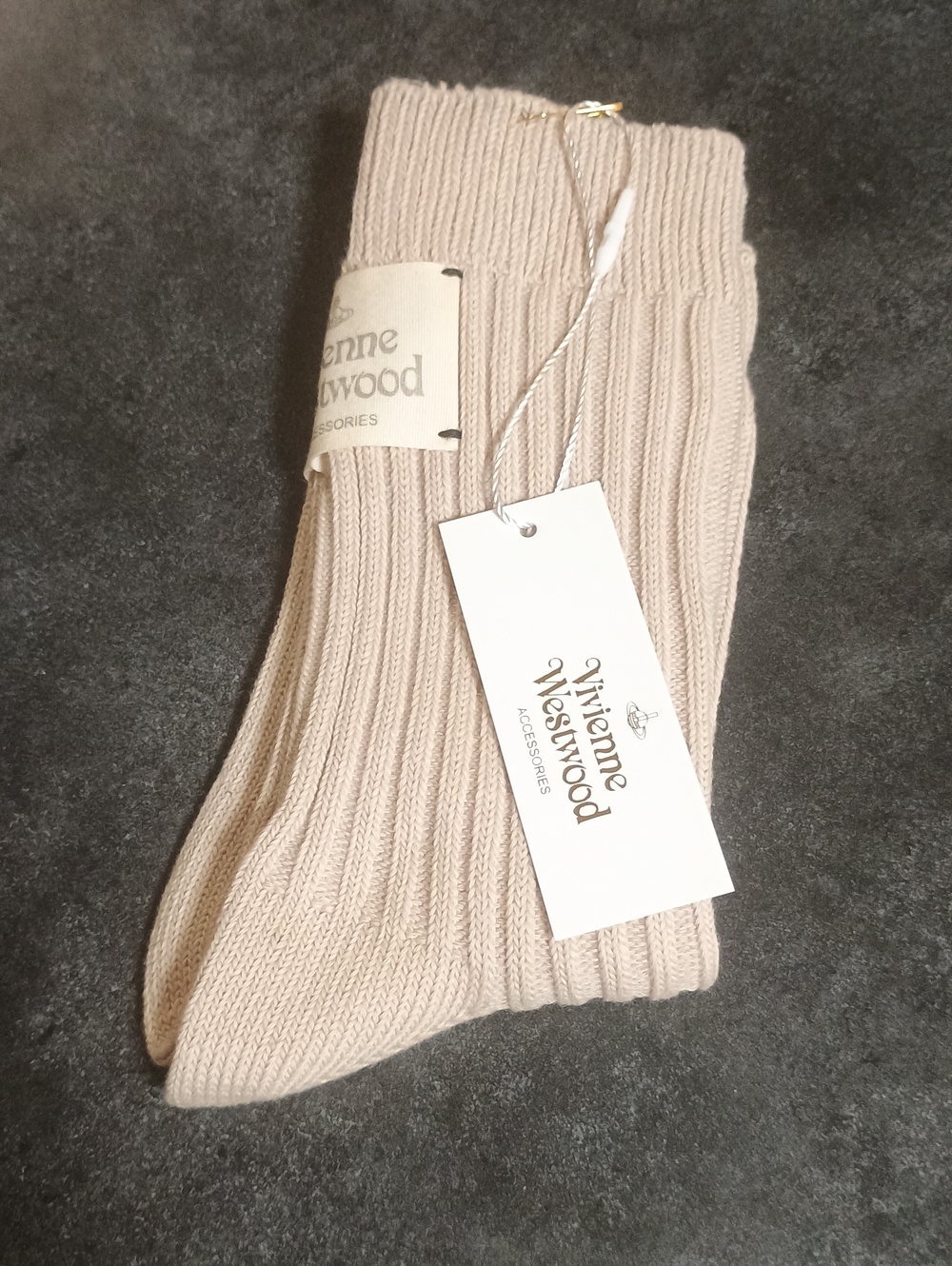 Vivienne Westwood Ribbed Crew Socks in Light Beige